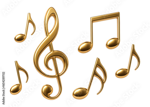 Gold music notes and clefs.
