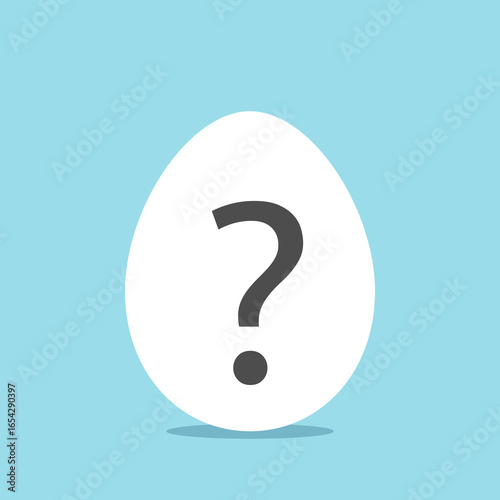 Chicken egg with question mark. Life, idea, help, search, analysis, surprise, secret, research, pregnancy and fertility concept. Flat design. EPS 8 vector illustration, no transparency, no gradients