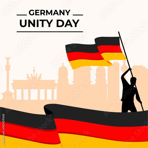 Germany Unity Day celebration with person holding German flag vector illustration