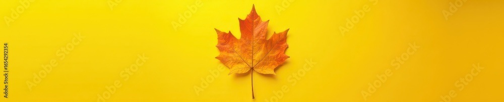 Fototapeta premium Crisp faded maple leaf cast shadow on sunny yellow , maple leaf, macro, foliage