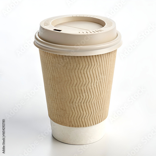 A realistic 3D paper coffee cup with a smooth white surface.