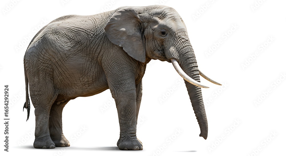 Fototapeta premium Majestic African Elephant Isolated on White Background