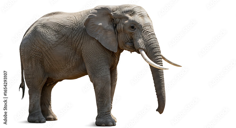 Fototapeta premium Majestic African Elephant Isolated, Showing Detailed Skin Texture and Ivory Tusks