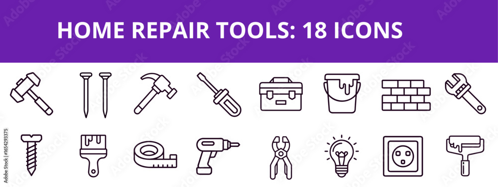 Naklejka premium Home repair tools icon set featuring various essential tools