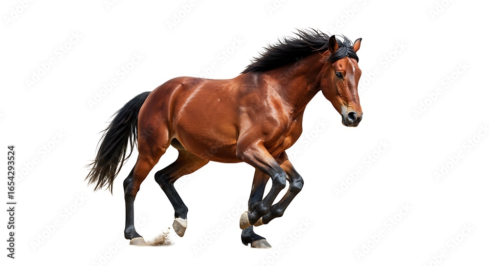 Obraz premium Majestic Brown Horse in Full Gallop Against a Clean White Background