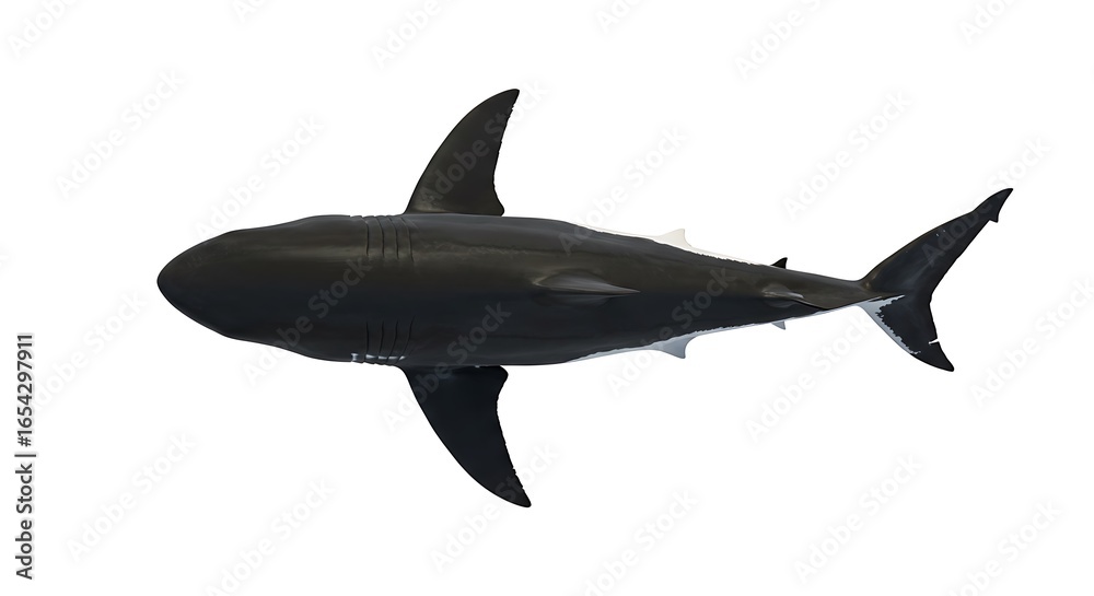 Fototapeta premium Overhead View of a Sleek, Black Shark Isolated on White Background