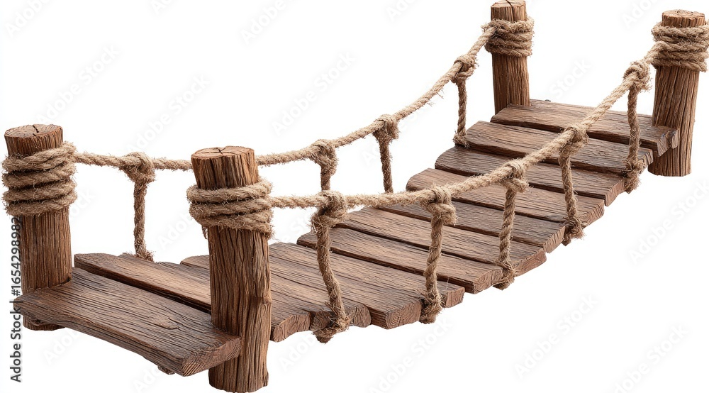 Obraz premium Rustic wooden bridge with rope railings