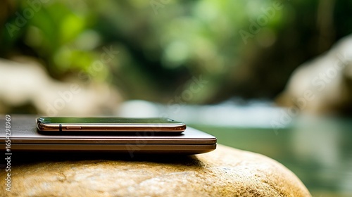 Laptop and smartphone outdoors