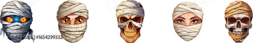 Ancient Egyptian Mummy and Skull Cartoon Character Set