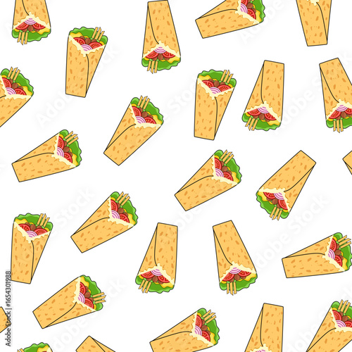 kebab food seamless pattern. doodle kebab pattern background. kebab pattern background. Great for summer vintage fabric, scrapbooking, wallpaper, giftwrap.