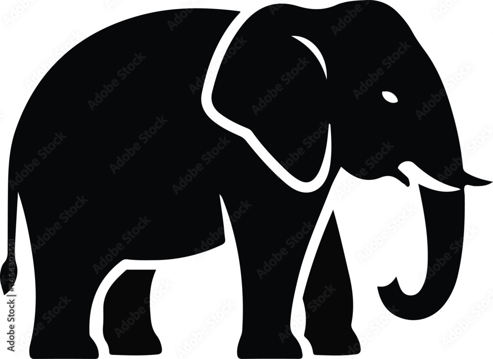 Fototapeta premium black elephant silhouette isolated on white background symbol for wildlife conservation and animal design