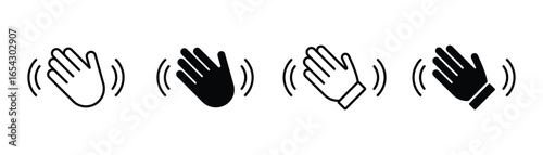 Waving hand icon set. Hello symbol collection. Hand waving in a hello gesture. Hand wave sign. Vector illustration.