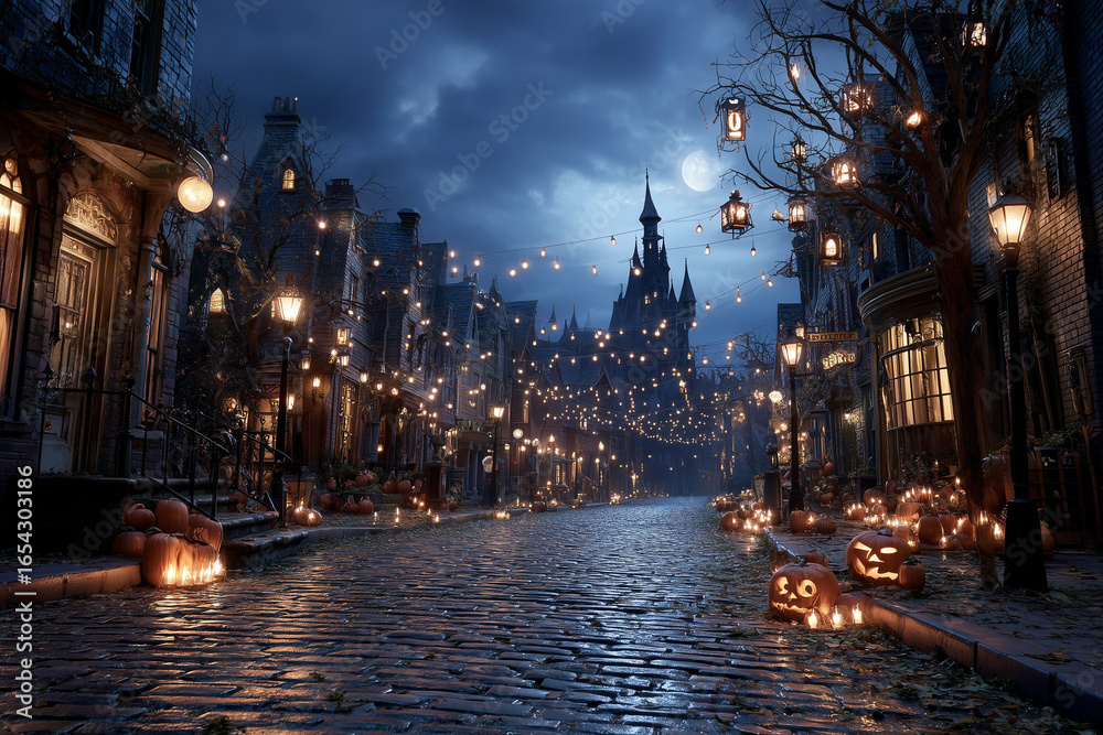 Obraz premium City in garlands and lanterns