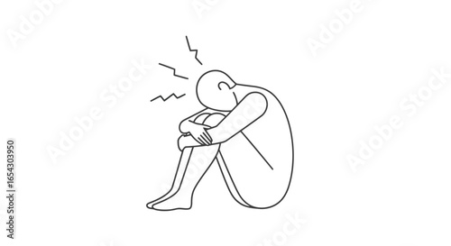 A person experiencing sadness and anxiety isolated on white background, feeling down