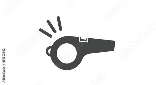 A gray whistle with sound waves isolated on white background, signaling attention