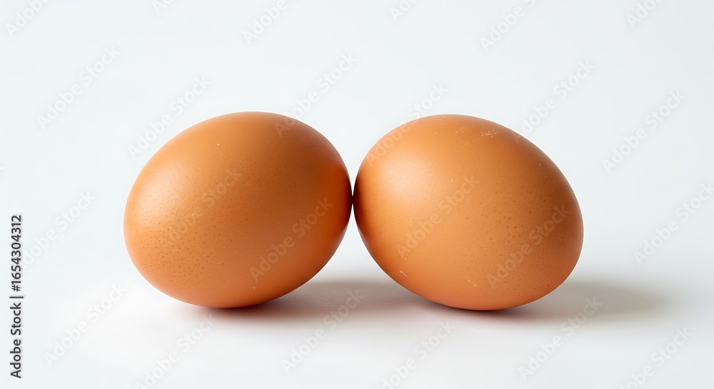 Two Brown Eggs Close Together on a White Background with Soft Lighting Two Brown Eggs Close Together on a White Background with Soft Lighting