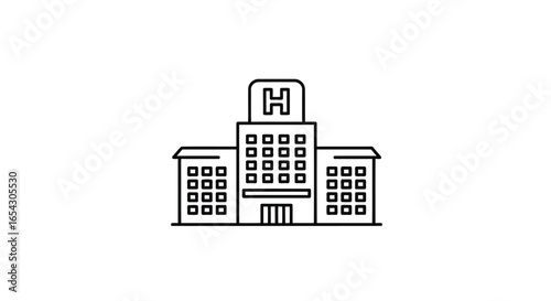 Hospital building isolated on white background with a clear and simple design
