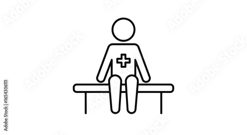 Illustration of a patient sitting on a bench isolated on white background