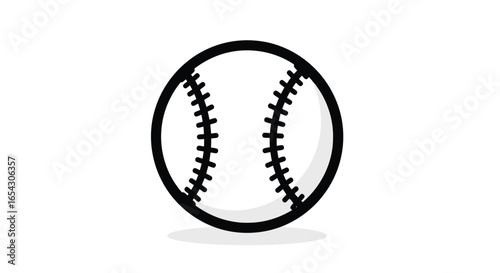 Baseball with black stitches and outline isolated on white background