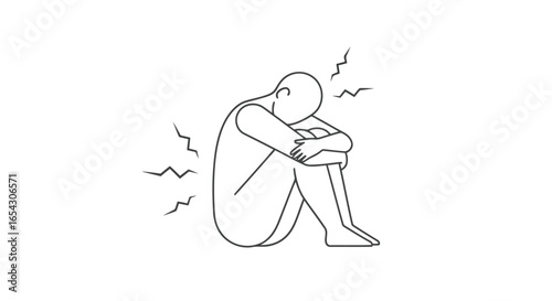 A person experiencing sadness and pain isolated on white background