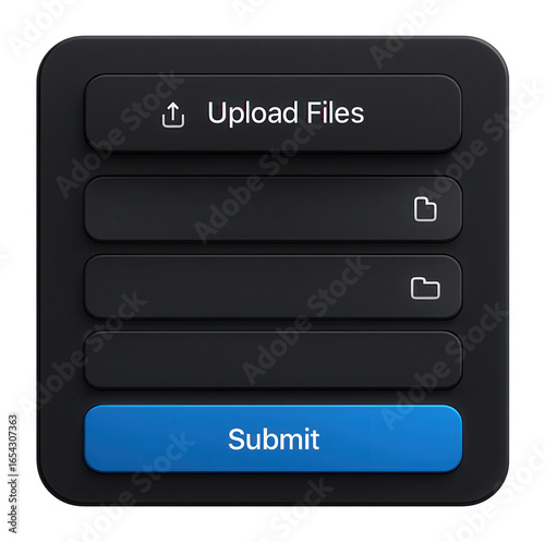 Dark UI design of an upload files form with a submit button.