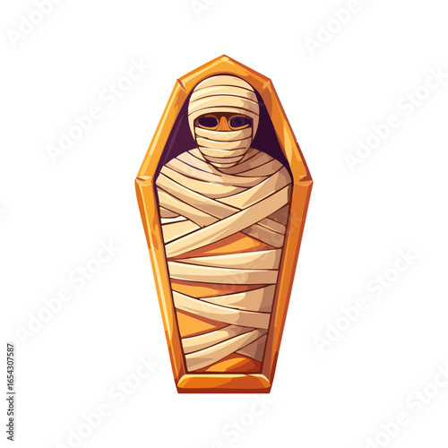 A golden sarcophagus with an ancient mummy inside