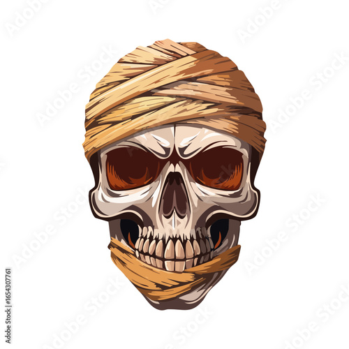 A skull wrapped in mummy bandages
