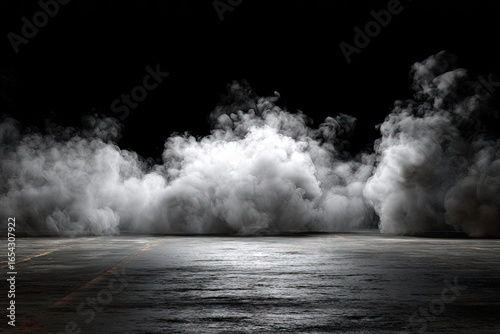 Empty concrete space, smoky atmosphere
