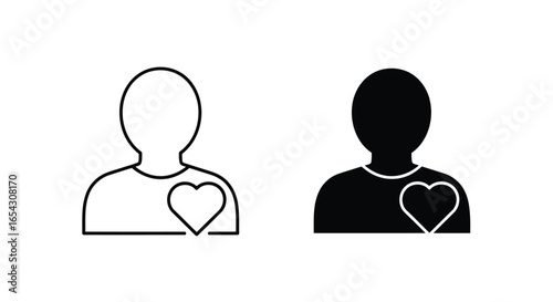 Illustration of a person with a heart on their chest isolated on white background