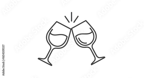 Two wine glasses toasting isolated on white background, symbolizing celebration