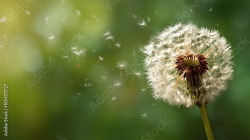 Dandelion Seed Dispersal in Nature, Symbolizing Journey, Graduation, and the Concept of New Beginnings.