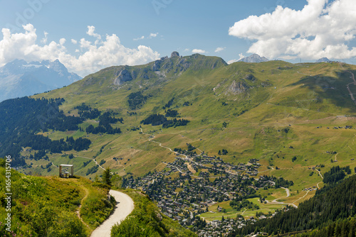 View of the village of Verbier in Switzerland during the summer season