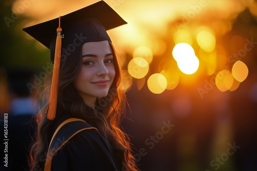 Celebrating Academic Achievement During Sunset at a Graduation Ceremony.
