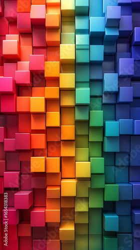 Vibrant 3D colorful cubes forming an abstract geometric background, perfect for modern, digital, and creative design projects.