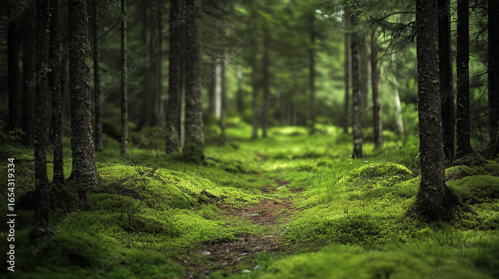 Fototapeta premium Green forest environment. Beautiful Forest