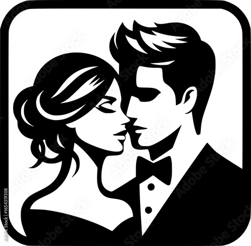 Minimalist black and white vector icon of a couple. Clean, isolated, scalable, perfect for stickers, logos, or digital use.