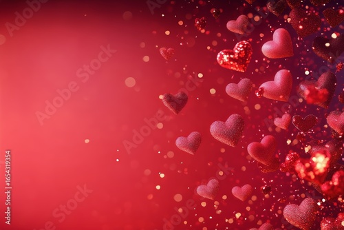 Red Hearts Float Against a Vibrant Background Filled With Sparkling Light Dur...