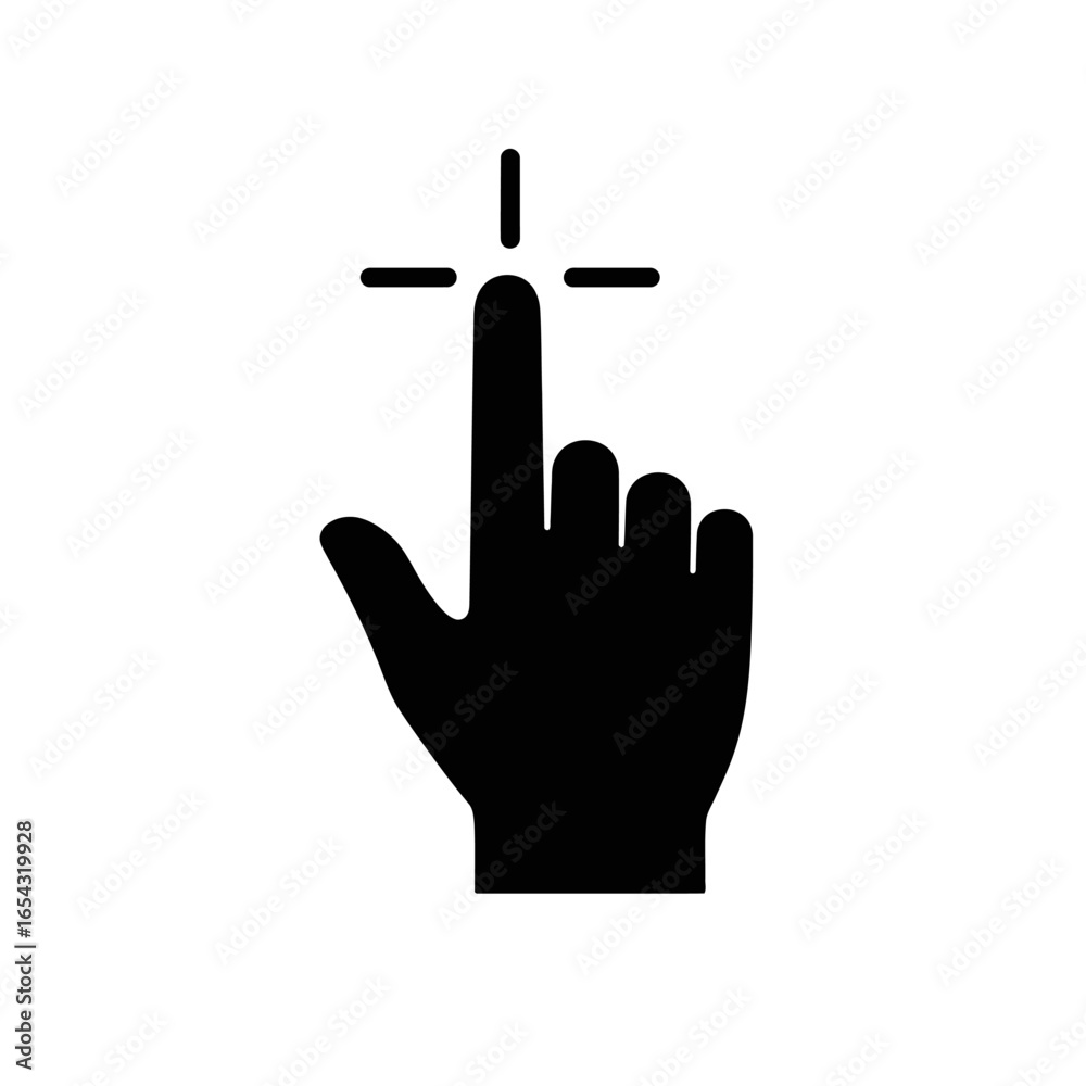 Obraz premium Black Silhouette Hand Pointing Upward with Targeting Crosshair.
