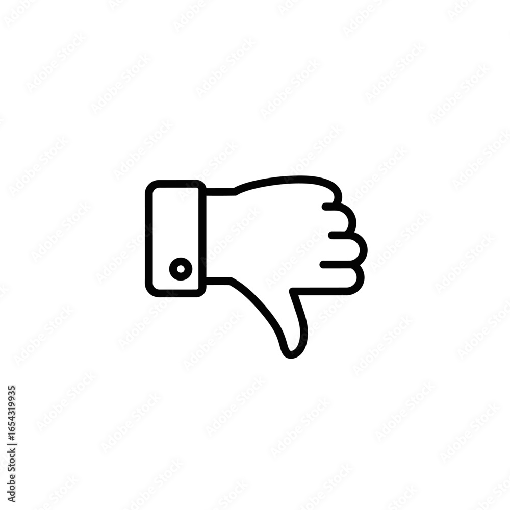 Black Outline Thumbs Down Hand Gesture Icon with Cuff Detail. Black Outline Thumbs Down Hand Gesture Icon with Cuff Detail.