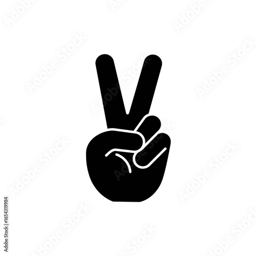 Black Silhouette of a Hand Making the Peace Sign Gesture.