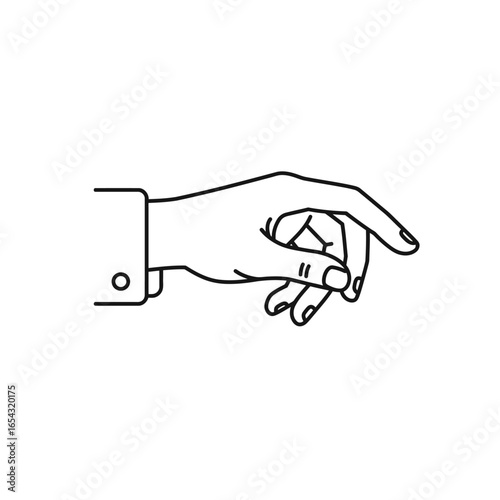 Clean vector outline illustration of a human hand with a shirt cuff fingers gently curled in a subtle gesture.
