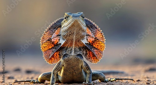 Captivating Frilled-Neck Lizard Portrait with Worm's-Eye View at Sunset