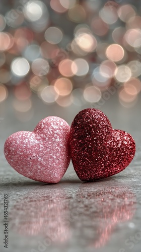 Glittering Hearts Represent Love and Affection on a Sparkling Background