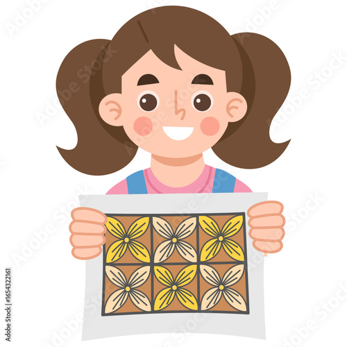 Illustration of Girl Holding Batik Artwork