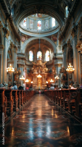 Church Interior Filled With Soft Light and Elegant Architecture During a Quie...