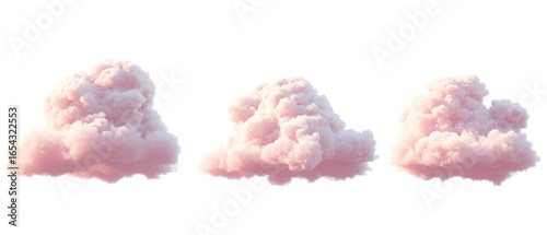 Three Fluffy Pink Clouds Isolated On Transparent Background Rendered In 3d Illustration