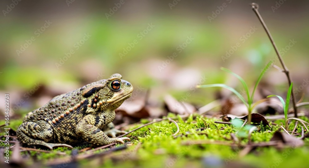 Fototapeta premium Contemplative Common Toad Wide-Angle with Overcast Light