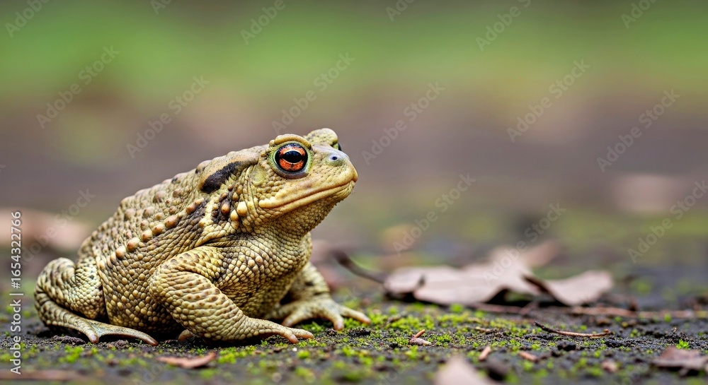Fototapeta premium Contemplative Common Toad Wide-Angle with Overcast Light