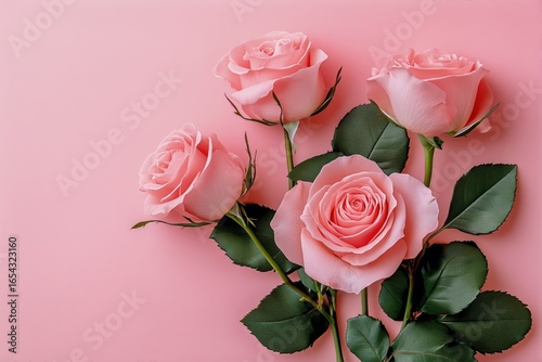 Beautiful Arrangement of Pink Roses on a Soft Pink Background for Various Occ...