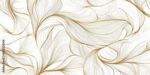 Abstract golden flowing lines forming organic shapes, isolated on transparent background
